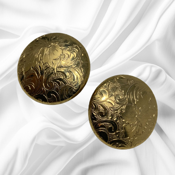 Vintage 1980's Filigree Gold Tone Button Pillow Earrings Pierced Carded Retro - Picture 1 of 4